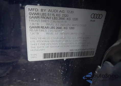 2021 Audi Q3 Premium 40 Tfsi Quattro Tiptronic z USA, uszkodzony, nr VIN WA1AUCF34M1070834